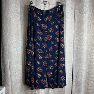 Vintage Sag Harbor Navy Floral Maxi Button Skirt Cottagecore Bloomcore Academia